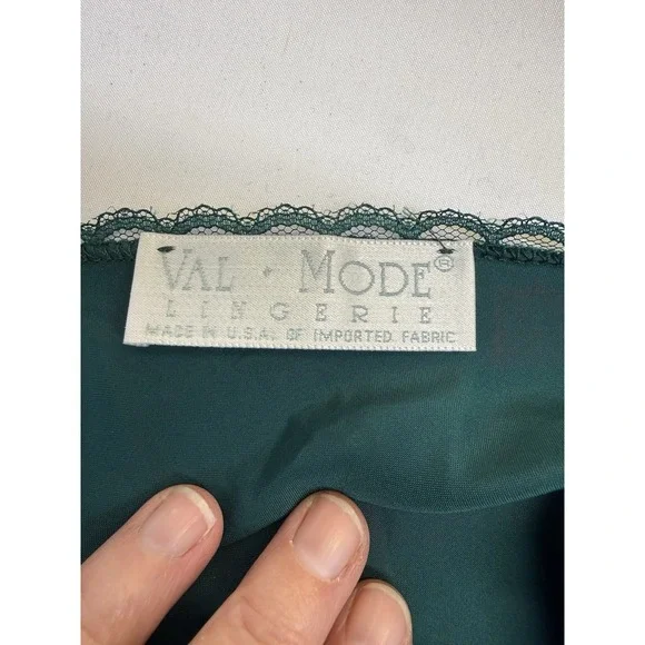 VTG 90's Val Mode Medium Green Slip Dress Lingerie Nightgown Cottagecore - Picture 5 of 7